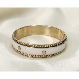 Vintage White Enamel Gold Tone Stud Bangle Bracelet Minimalist Stacking